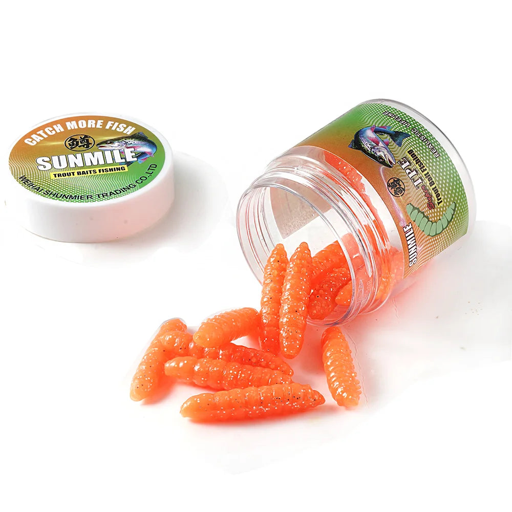 SUNMILE 12pcs Meal-Worm lures 4cm, Silicone Trout Baits--work REALLY well on PANFISH too! All SPECIES