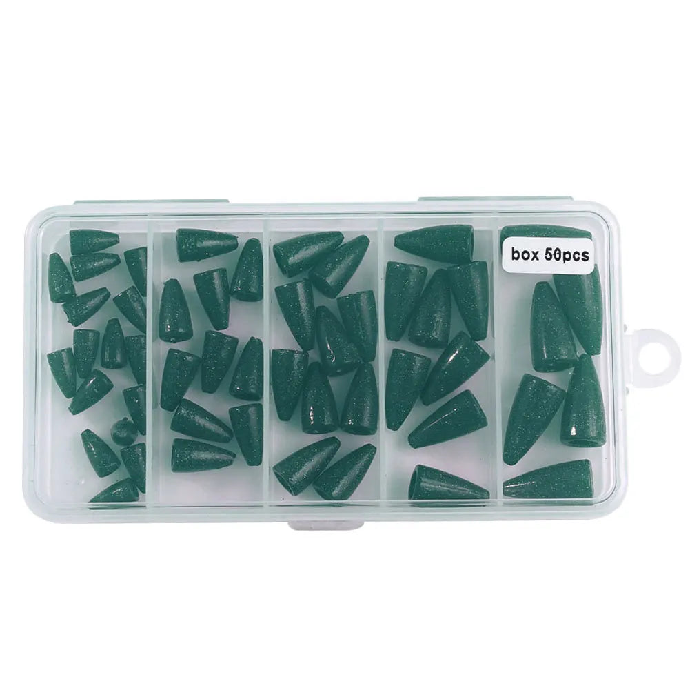 50PCs Bullet Fishing Sinkers, Worm Weights, Slip Fishing Gear Set for Bass Fishing, FOR TEXAS RIGGING