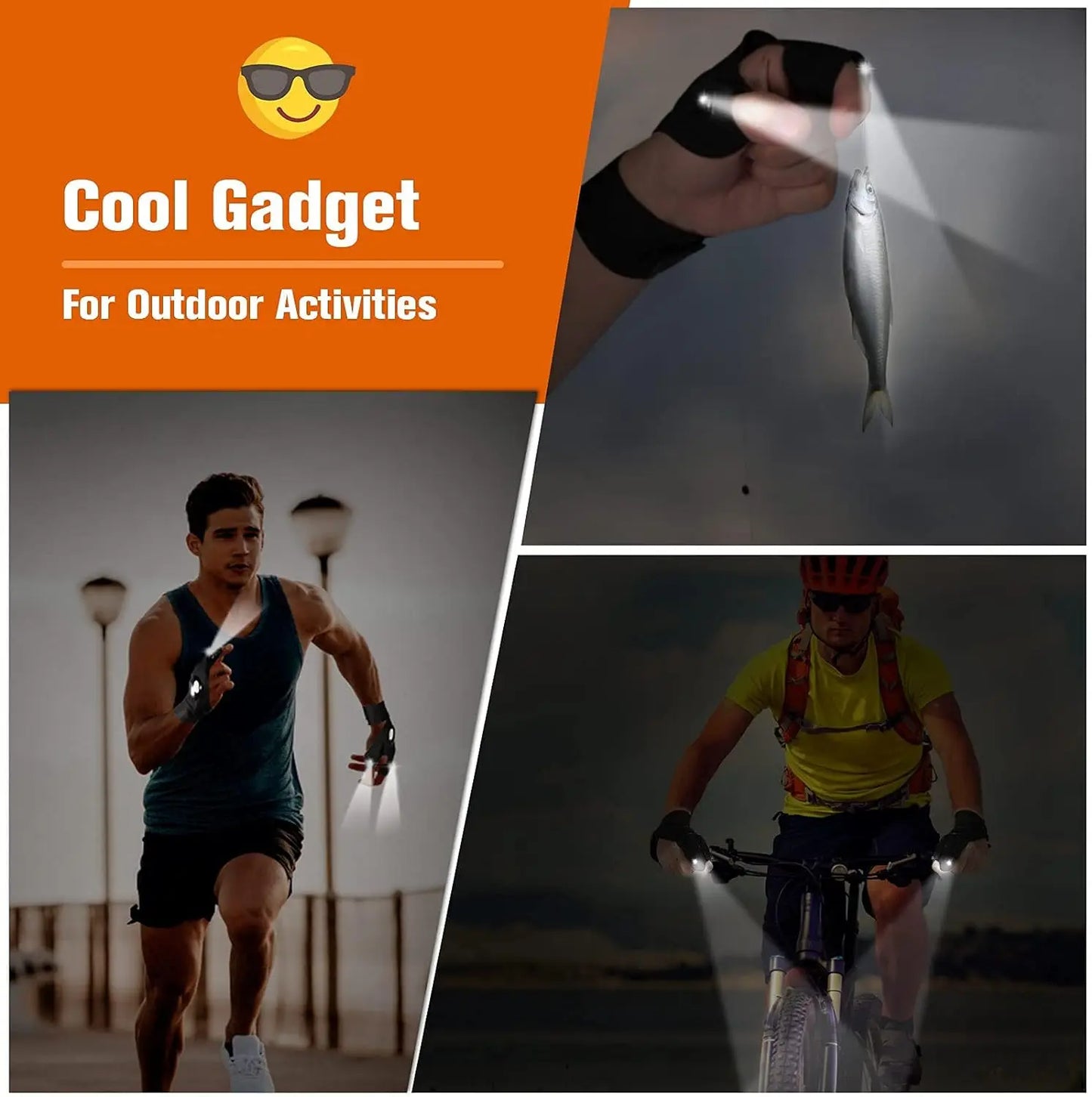 LED Half Finger Glove for Men or Women - Waterproof- Night Fishing , Cycling, Running-  Flashlight Durable Fingerless Gloves