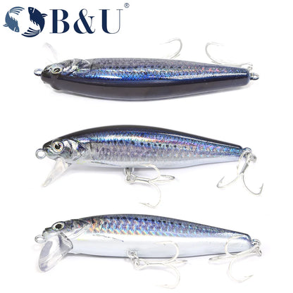 B&U 80mm Sinking Minnow / Saltwater- Long Casting Wobblers for Sea Bass and Other Predator Species