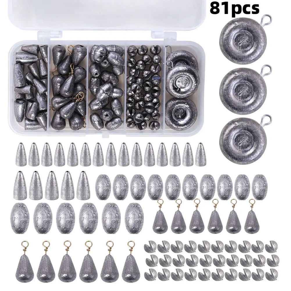 81PCS Removable Fishing Sinkers Weights Kit Round, Split Shot Sinker , and more