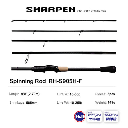PURELURE SHARPEN Travel Soft Lure Long Spinning and Casting XF/MF Action Rods, FUJI Components- Bass, Pike Rod Fishing Rod
