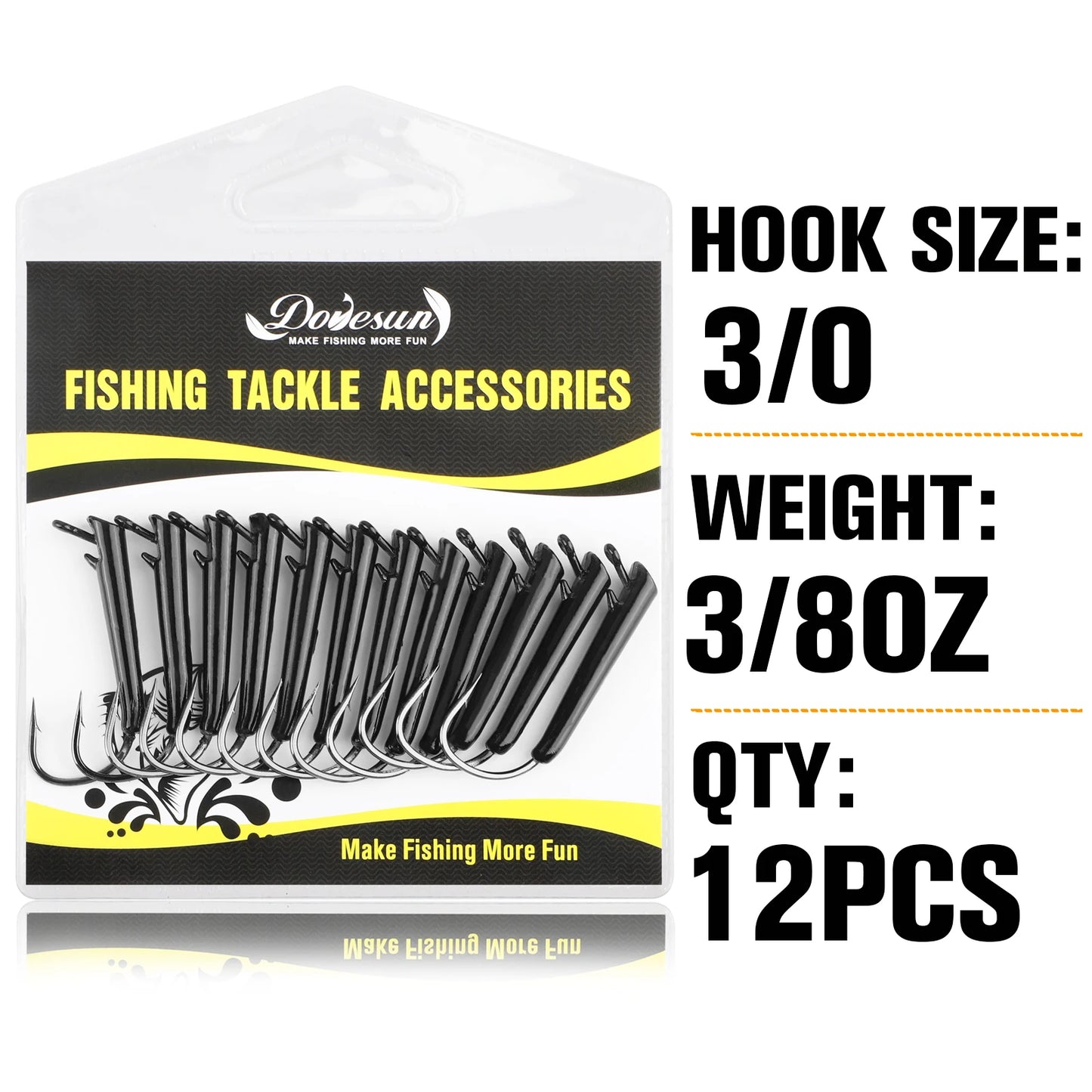 Dovesun 12PCS Ozark Rig Hooks/Jig-Heads, 3/0, for Saltwater & Freshwater