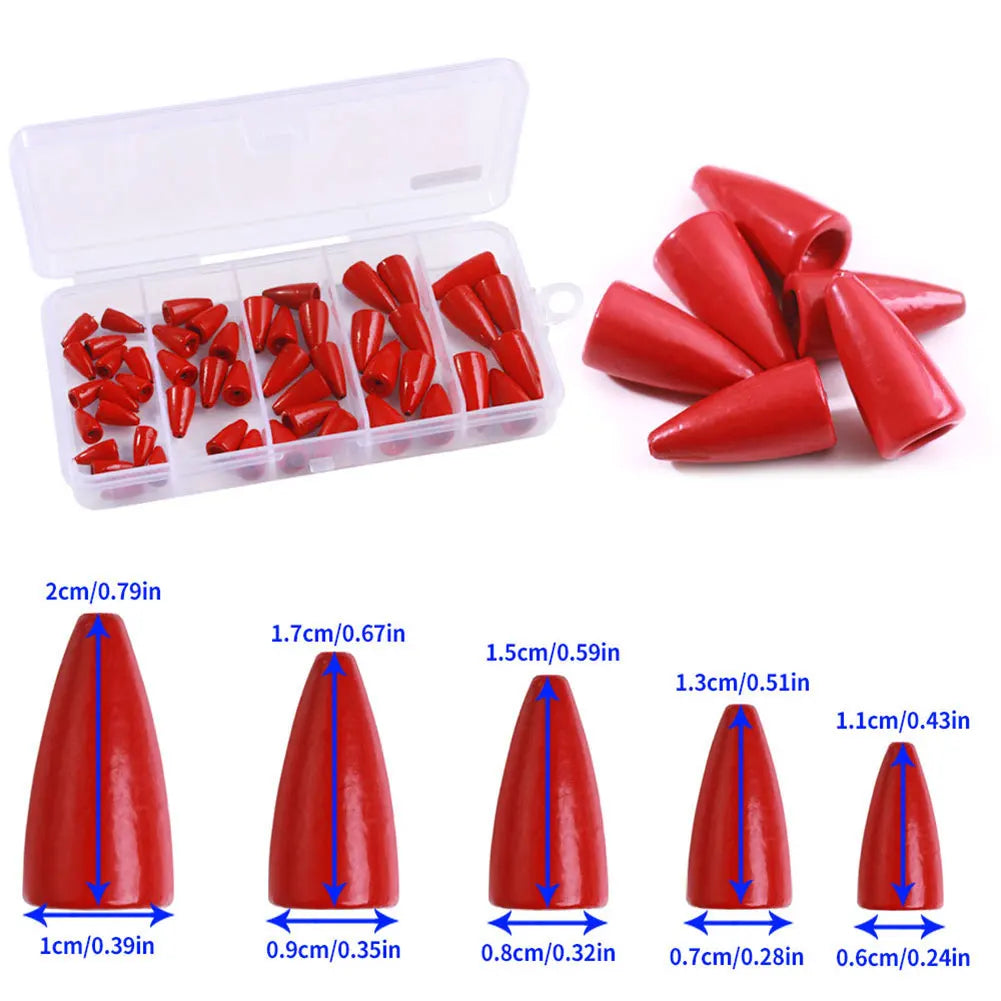 50PCs Bullet Fishing Sinkers, Worm Weights, Slip Weights- Saltwater Freshwater