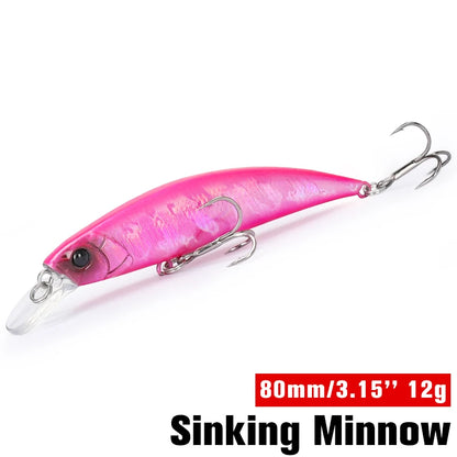 TSURINOYA 80S 12g Sinking Minnow Fishing Lure DW96 8cm Large Trout Pike Rockfish Hard Bait Jerkbait Freshwater Saltwater Wobbler