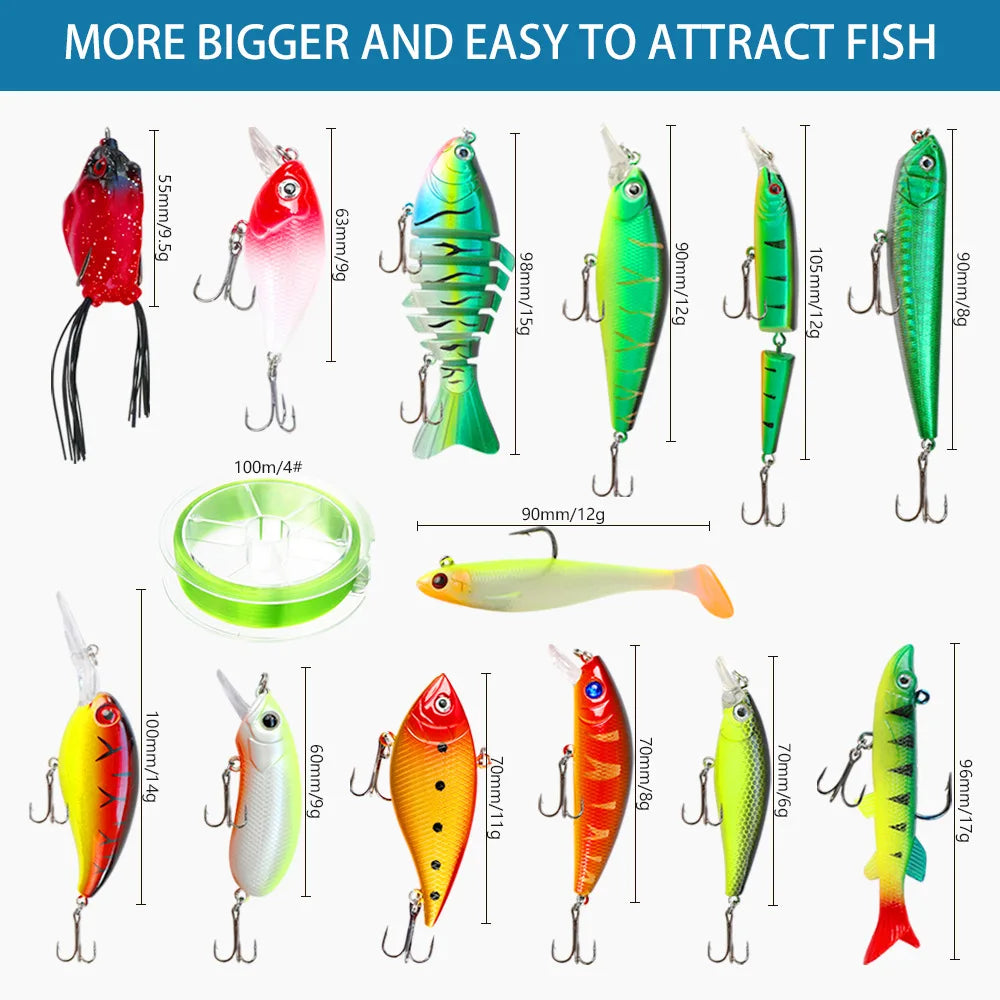 14-Piece Fishing Lure Set Gift Box, Holiday Fishing Tackle Kit with Fishing Line & Multi-Joint Pencil Lures for Anglers