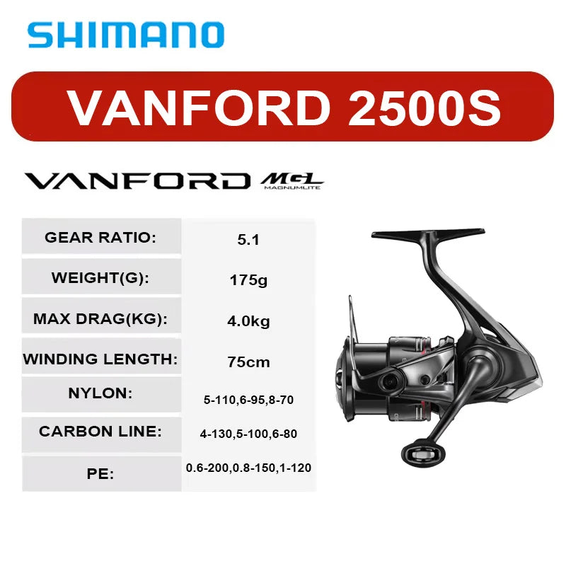 NEW SHIMANO VANFORD Spinning Reel 2500/3000 Series- MGL Rotor Body LONG STROKE Spool- Freshwater/ Saltwater