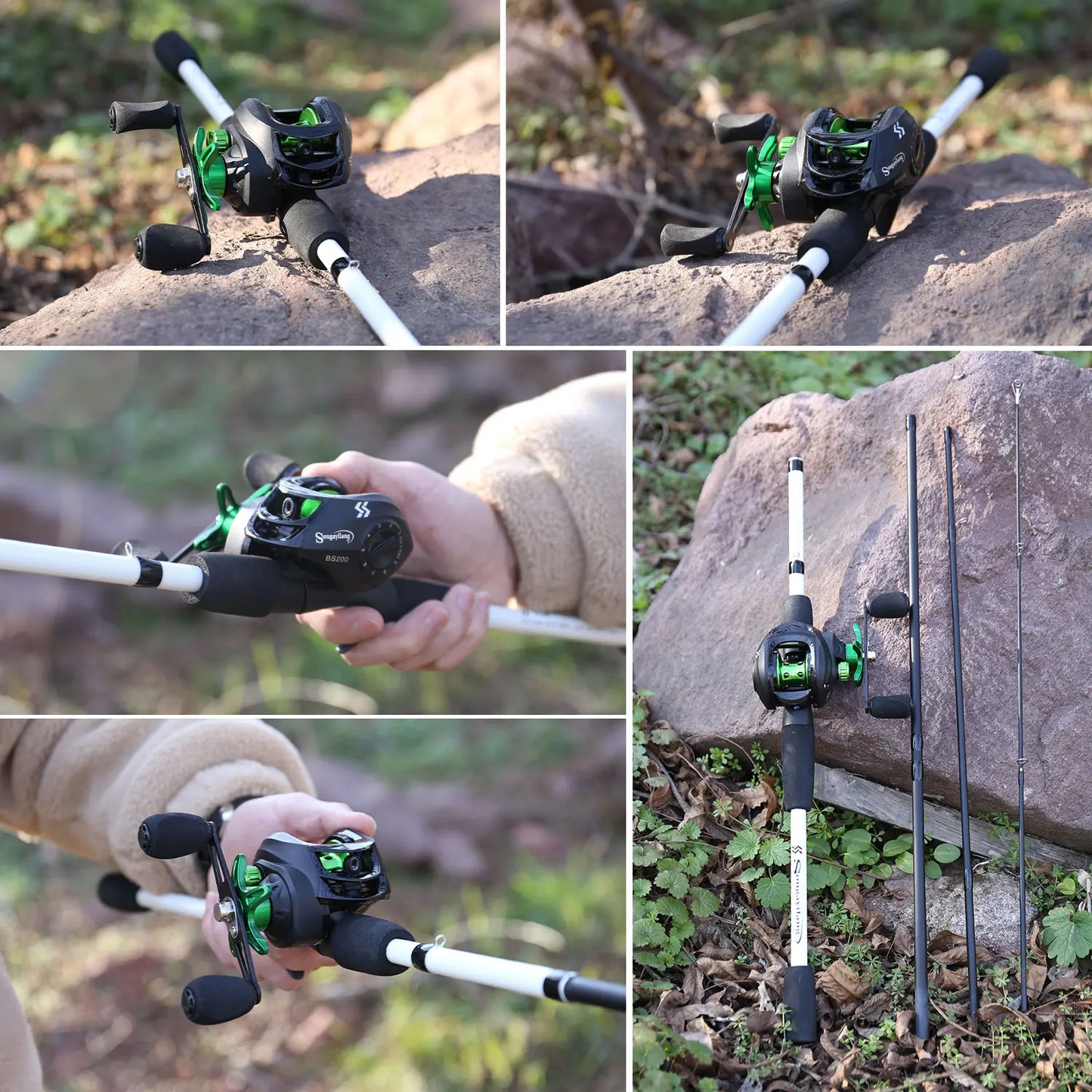 Sougayilang Fishing Rod Reel Combo 1.8m 4-Sections Carbon Fiber Rod and 7.2:1 Speed Gear Ratio Max Drag 8kg for Bass, Pike