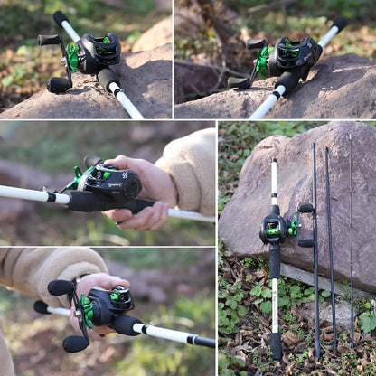 Sougayilang Fishing Rod Reel Combo 1.8m 4-Sections Carbon Fiber Rod and 7.2:1 Speed Gear Ratio Max Drag 8kg for Bass, Pike