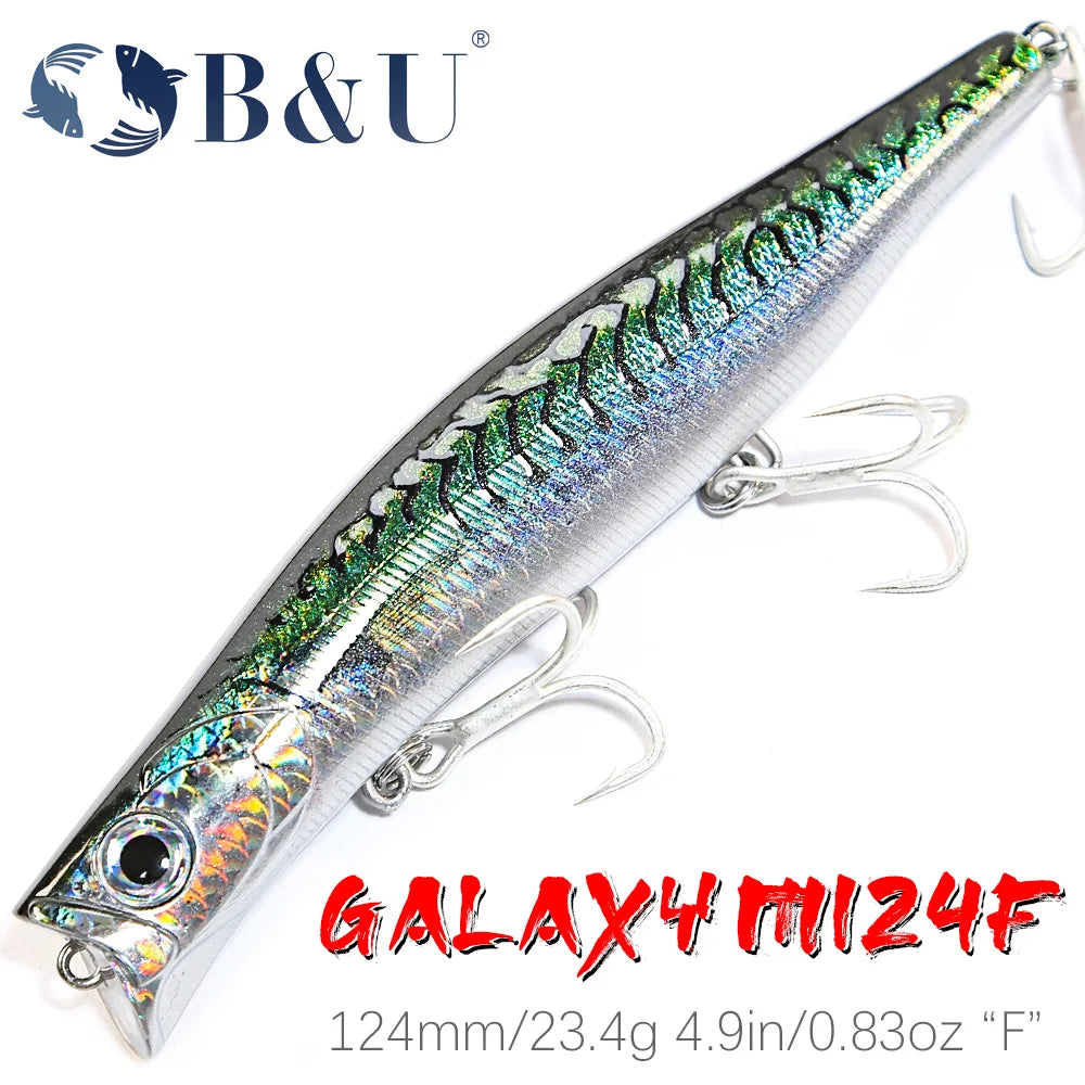 B&U Floating Popper, Long Casting, Saltwater Sea Bass, Pike Fishing/ 3D Printing-Topwater for TUNA, DORADO/MAHI, REDFISH, KINGFISH, SNAPPER, JACKS & OTHER PELAGIC SPECIES